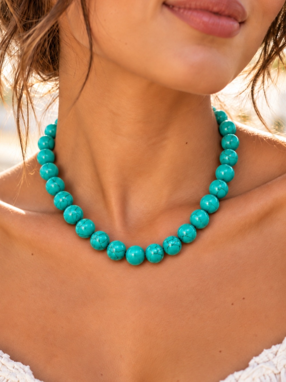 New MAYAMAR genuine Turquoise Beaded Necklace with 24kt Gold dipped Accents